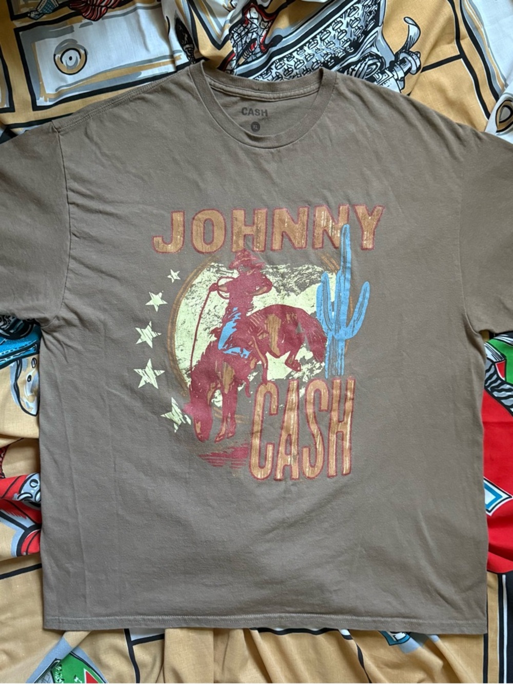 Johnny Cash Graphic Tee - Brown Cowboy Short Sleeve Shirt